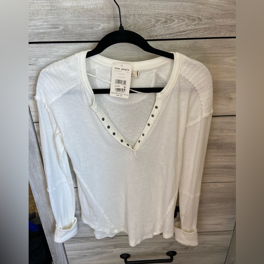 We The Free White Long Sleeve V Neck Top